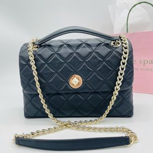 Kate Spade Black Quilted Crossbody Bag with Gold Chain